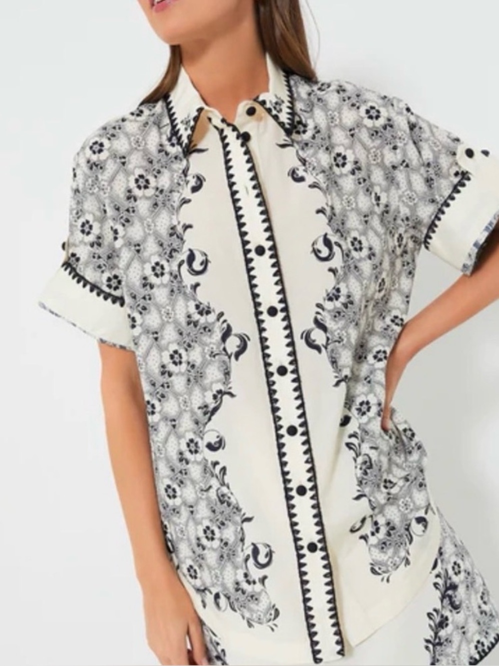 ALEMAIS Navy and Cream Airlie Shirt